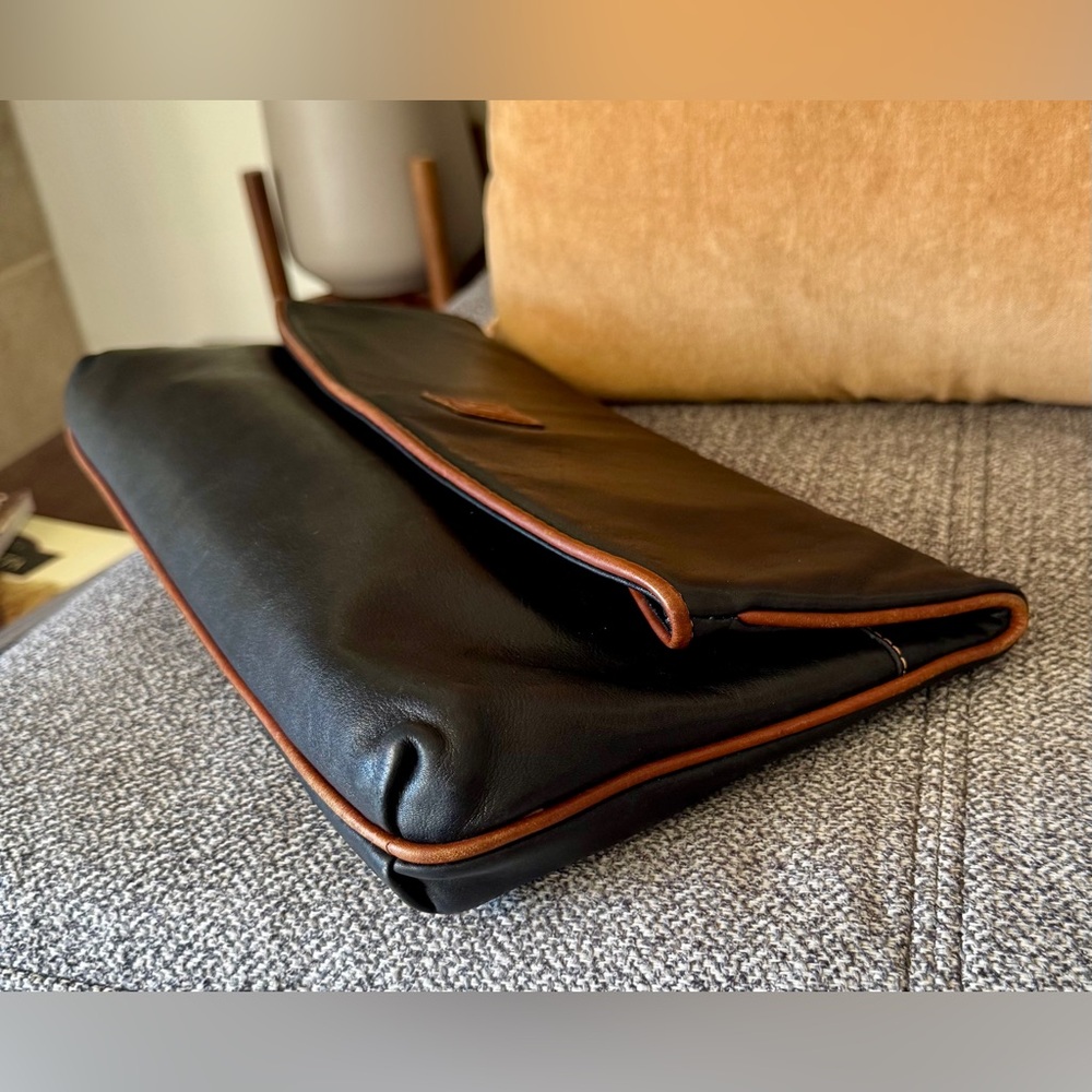 Celine Black Vintage Leather Envelope Clutch with Brown Trim - Picture 7 of 14